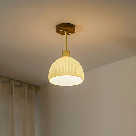 Natural Conical Glass Semi-Flush Mount Ceiling Light Image - 2