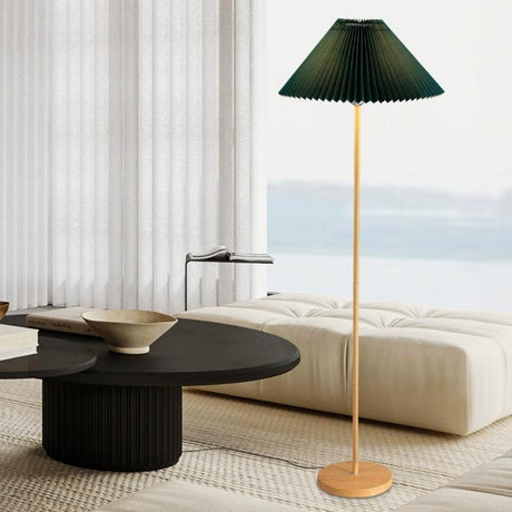 Natural Dark Green Pleated Cone Metal Floor Lamp Image - 1