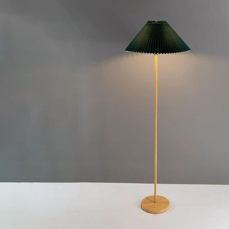 Natural Dark Green Pleated Cone Metal Floor Lamp Image - 2