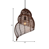 Natural Dining Room Rattan Conch Shaped Pendant Light Image - 10