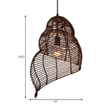 Natural Dining Room Rattan Conch Shaped Pendant Light Image - 11