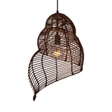 Natural Dining Room Rattan Conch Shaped Pendant Light Image - 3