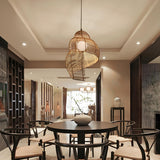 Natural Dining Room Rattan Conch Shaped Pendant Light Image - 4