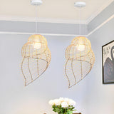 Natural Dining Room Rattan Conch Shaped Pendant Light Image - 5