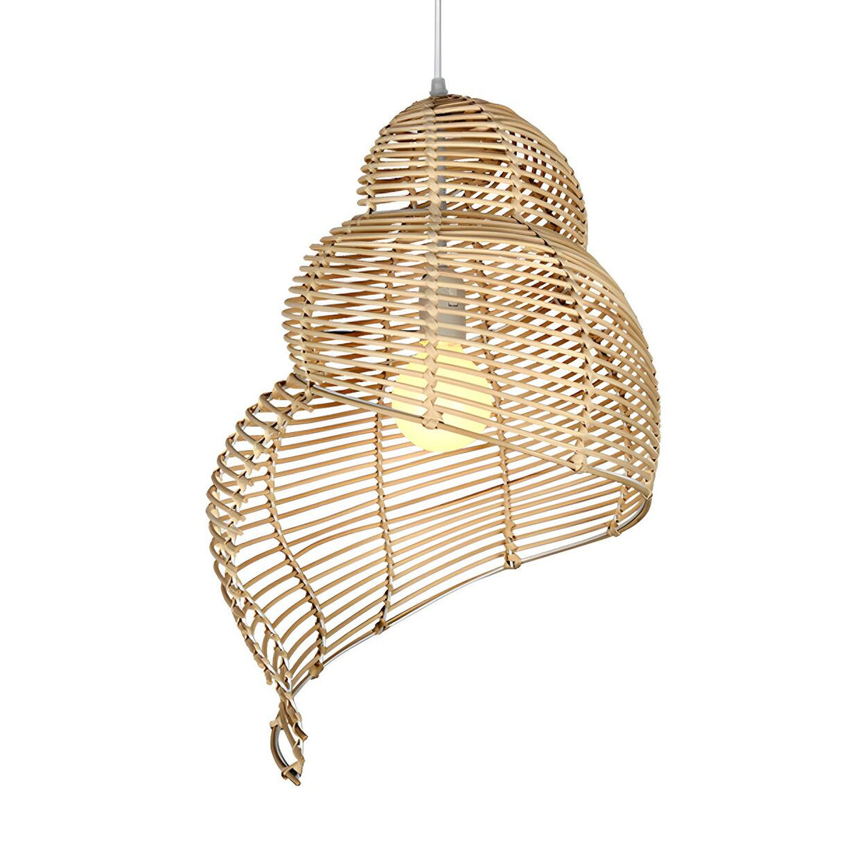 Natural Dining Room Rattan Conch Shaped Pendant Light Image - 6