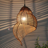 Natural Dining Room Rattan Conch Shaped Pendant Light Image - 8