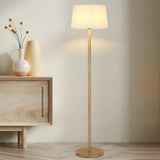 Natural Drum Wood-color Metal Column Floor Lamp Image - 1