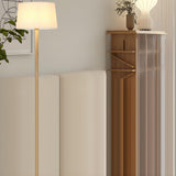 Natural Drum Wood-color Metal Column Floor Lamp Image - 10