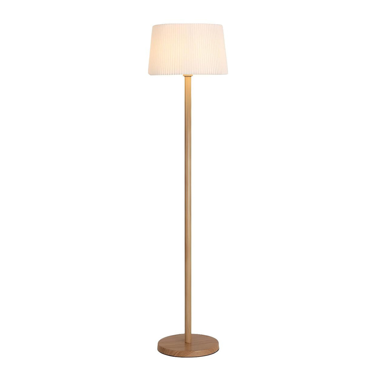 Natural Drum Wood-color Metal Column Floor Lamp Image - 5