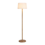 Natural Drum Wood-color Metal Column Floor Lamp Image - 5