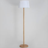 Natural Drum Wood-color Metal Column Floor Lamp Image - 6