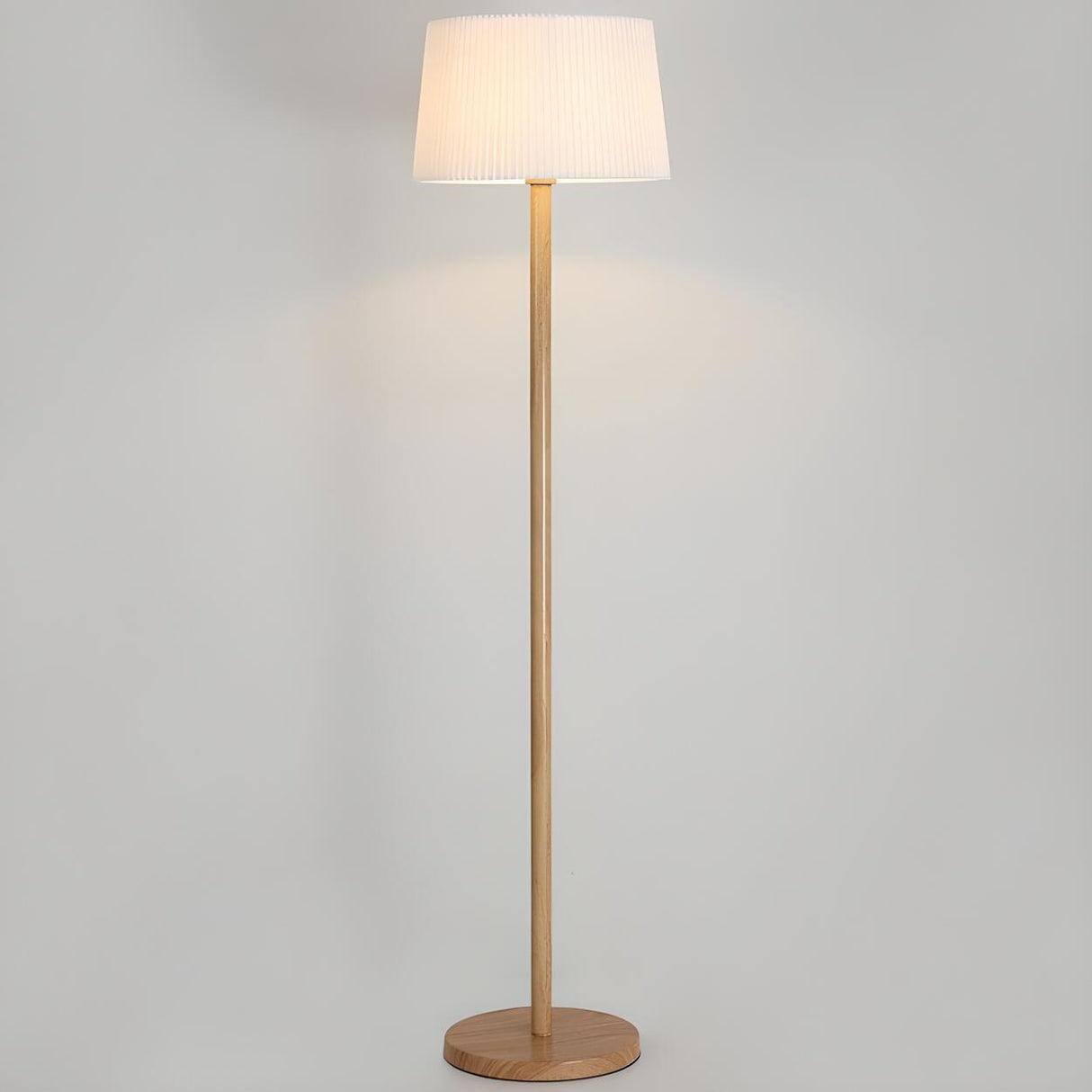 Natural Drum Wood-color Metal Column Floor Lamp Image - 7