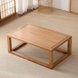 Natural Elm Wood Square Frame Base Low Coffee Table Image - 5