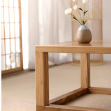 Natural Elm Wood Square Frame Base Low Coffee Table Image - 8