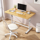 Natural Finish Adjustable Rectangle Wood Computer Desk Image - 1