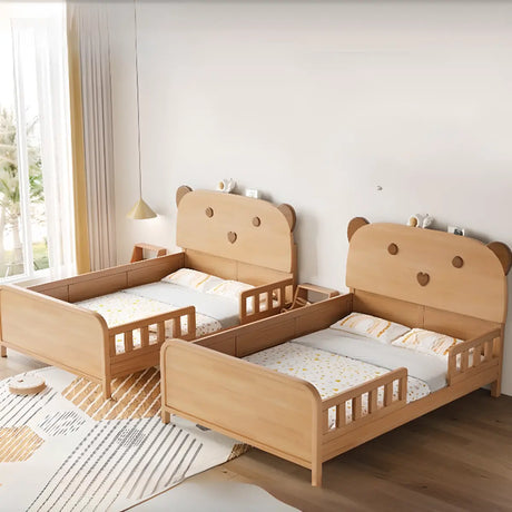 Natural Finish Animals Wooden Kids Bed with Guardrail Image - 1