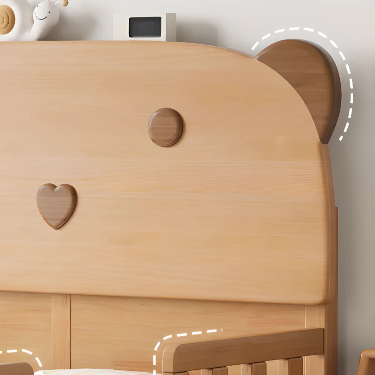 Natural Finish Animals Wooden Kids Bed with Guardrail Image - 11