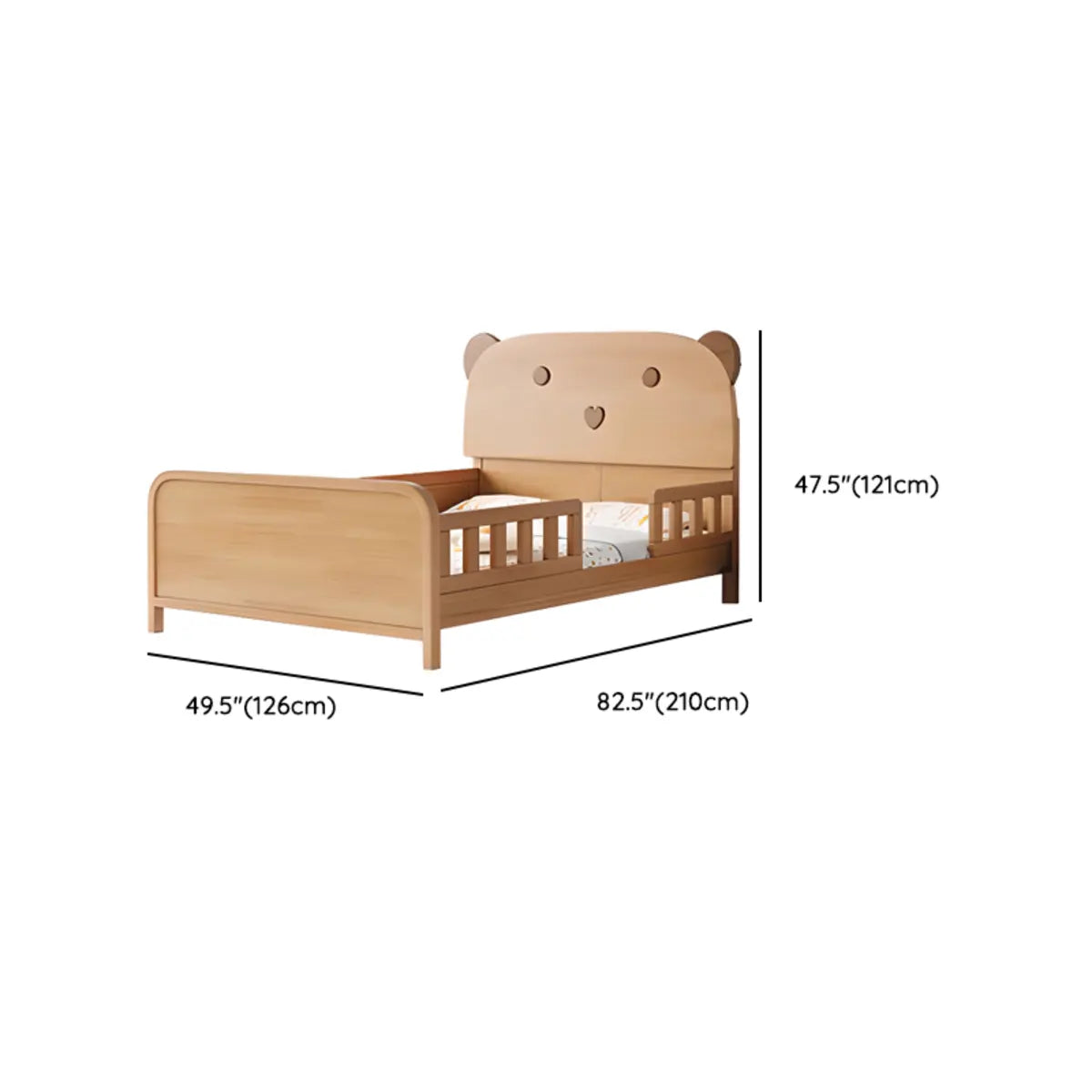 Natural Finish Animals Wooden Kids Bed with Guardrail 