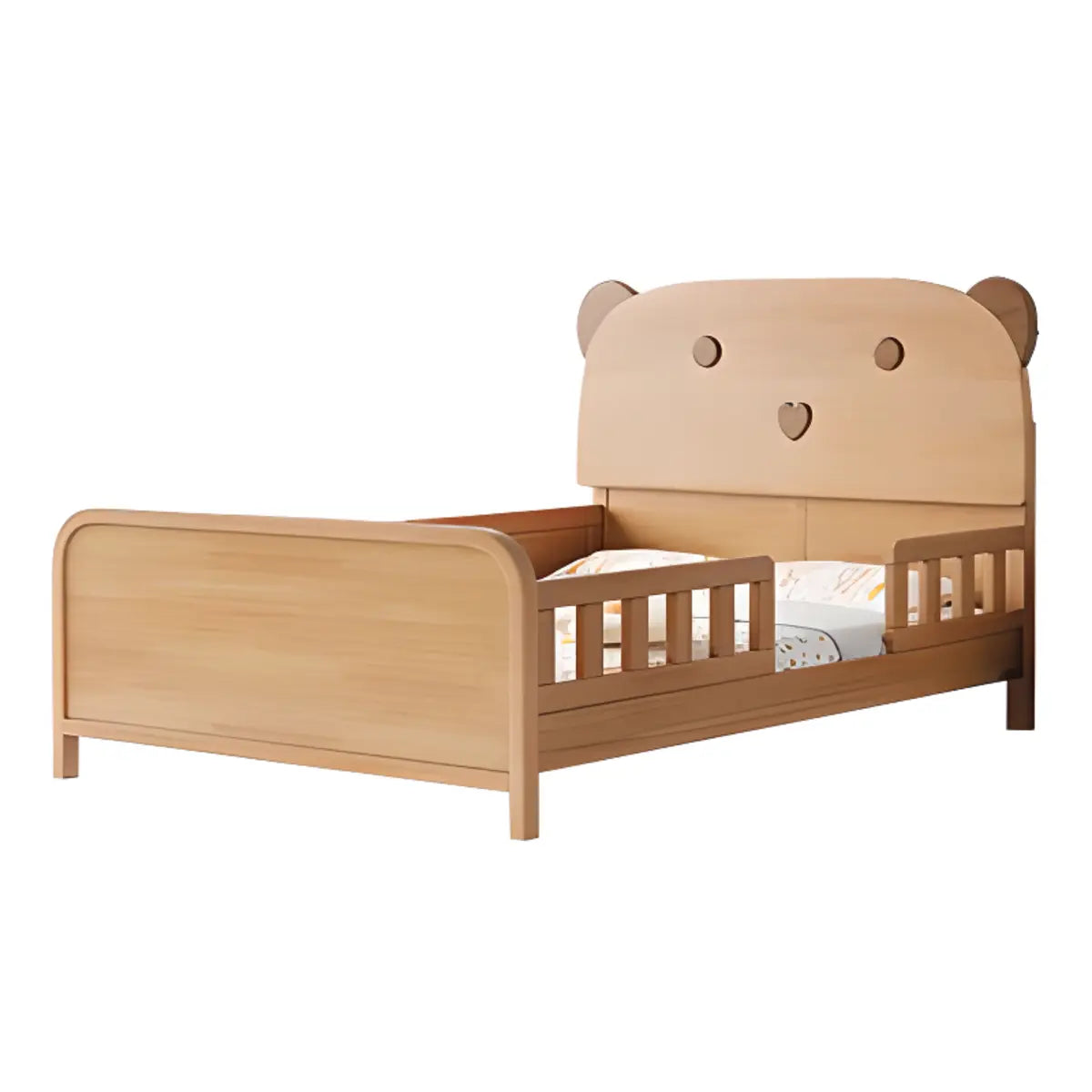 Natural Finish Animals Wooden Kids Bed with Guardrail Image - 2