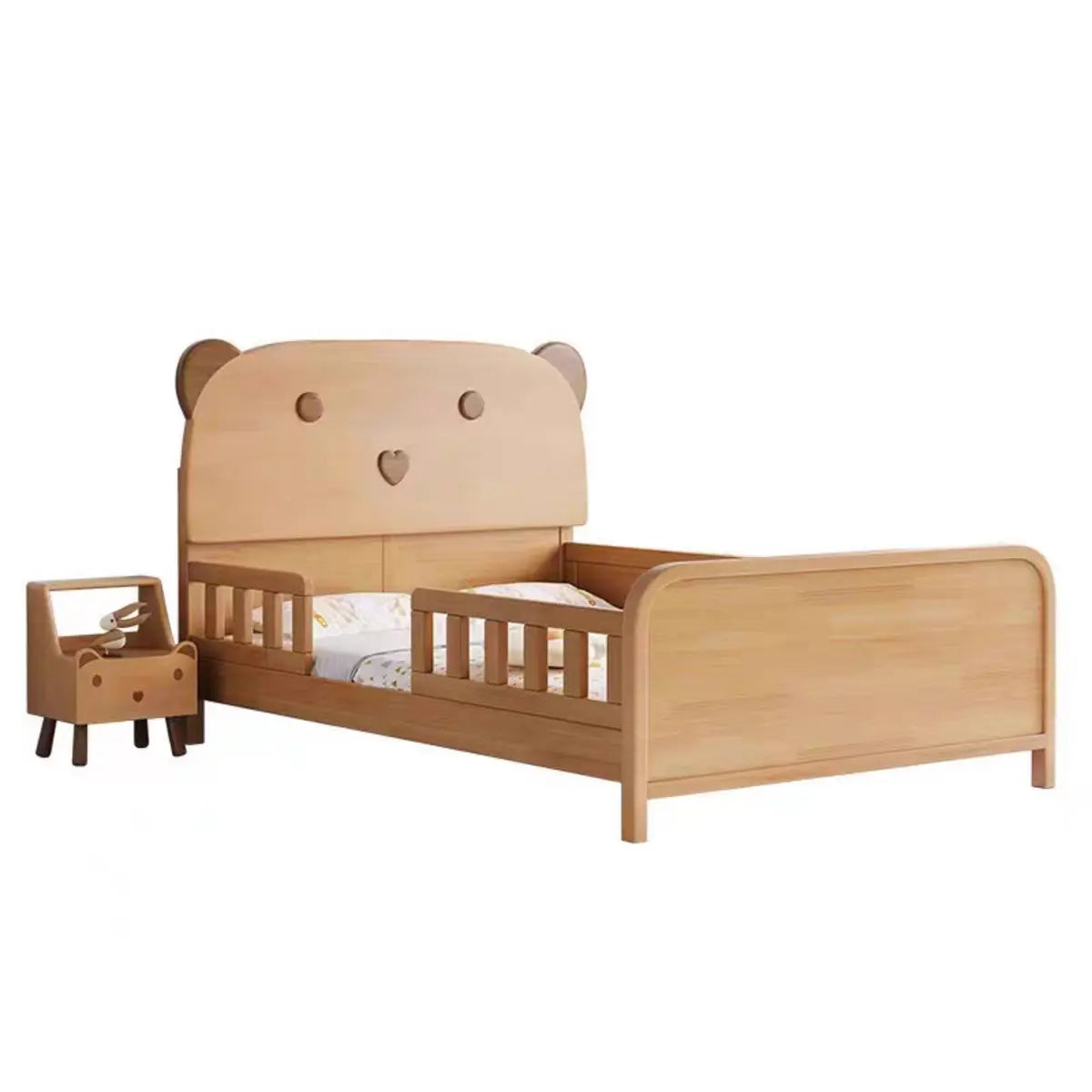 Natural Finish Animals Wooden Kids Bed with Guardrail Image - 5