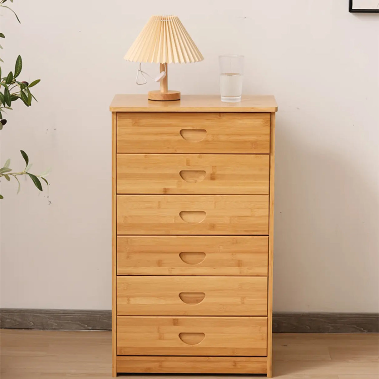 Natural Finish Bamboo Wood Bachelor Chest with Drawers Image - 1