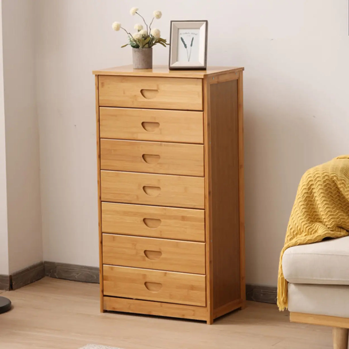 Natural Finish Bamboo Wood Bachelor Chest with Drawers Image - 4