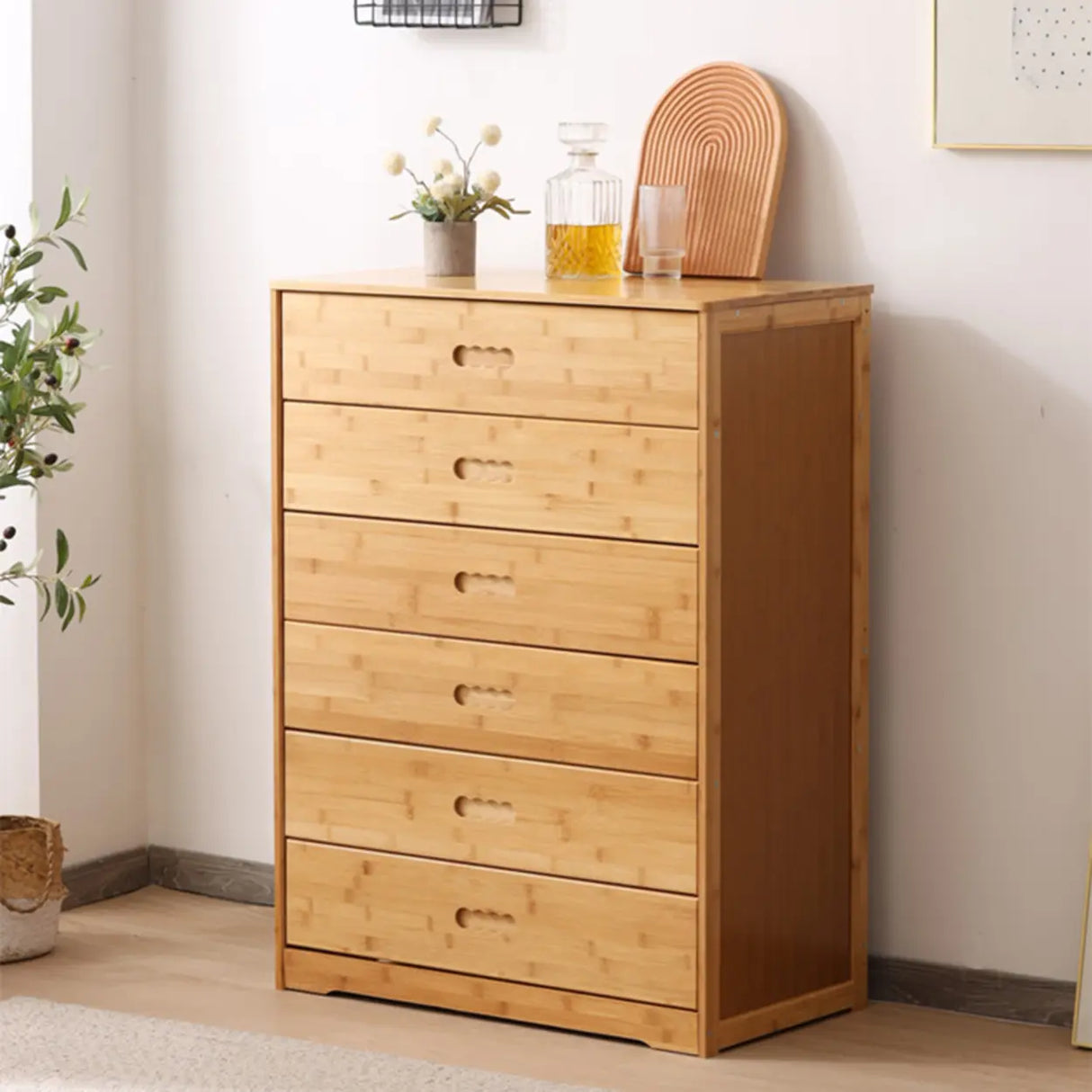 Natural Finish Bamboo Wood Bachelor Chest with Drawers Image - 6