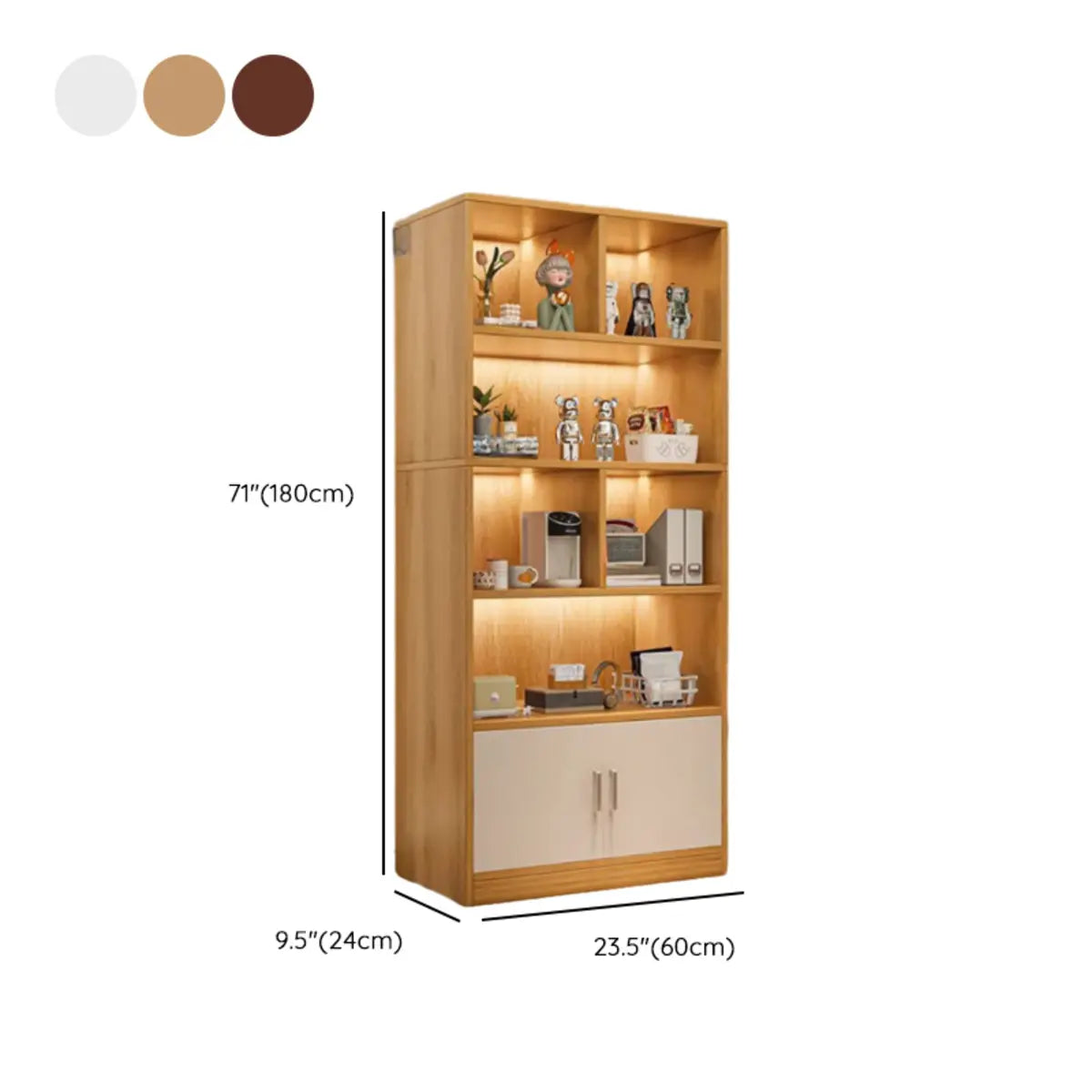 Natural Finish Modern Wood Parlor Accent Display Cabinet 