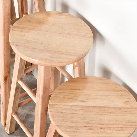 Natural Finish Oak Round Wood Backless Bar Stools Image - 14