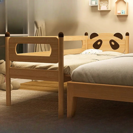 Natural Finish Panda Shape Wood Kids Bed with Guardrail Image - 1