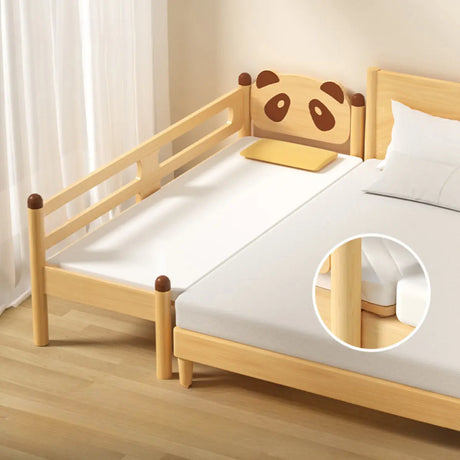 Natural Finish Panda Shape Wood Kids Bed with Guardrail Image - 2