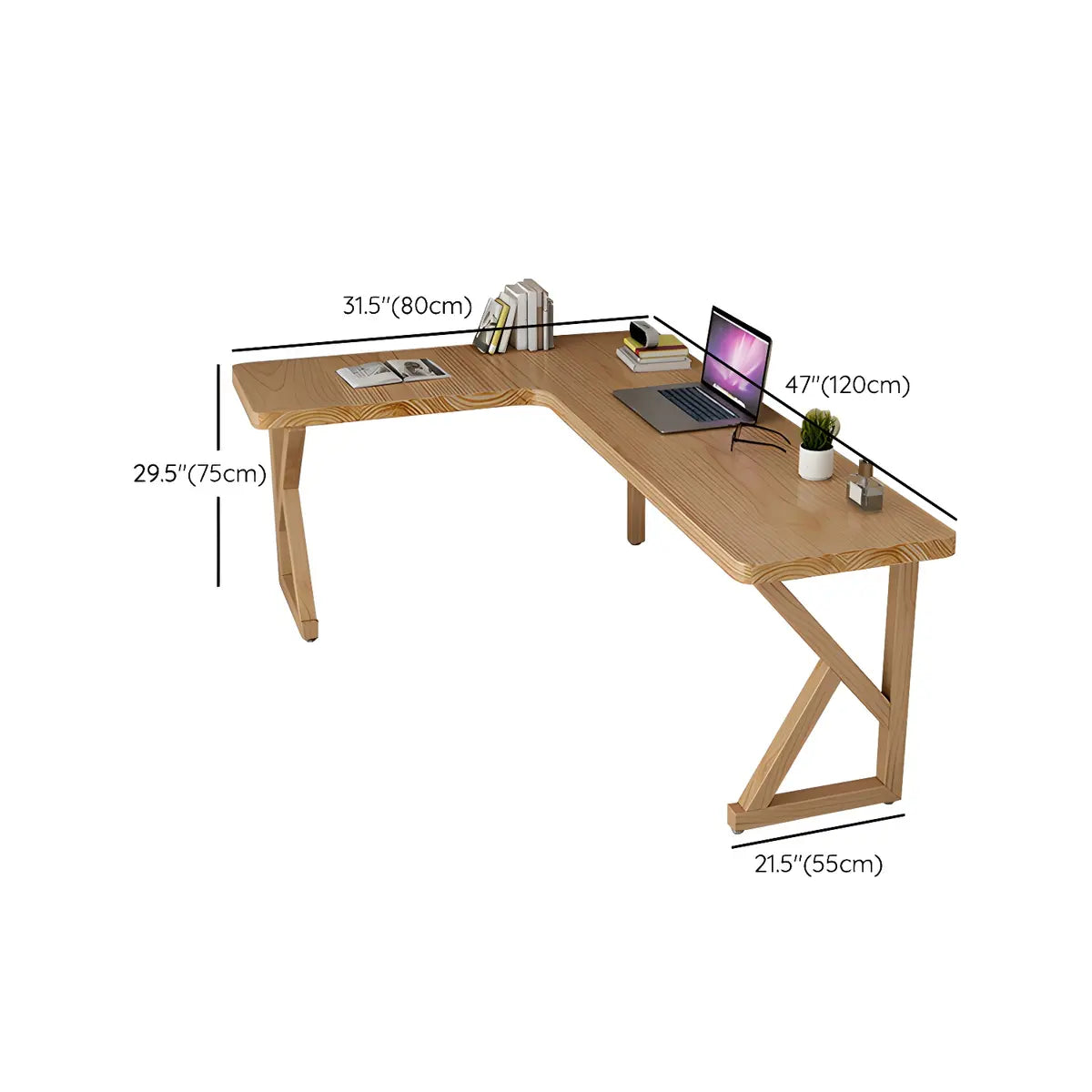 Natural Finish Pine Light Wood L-Shape Writing Desk 