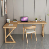 Natural Finish Pine Light Wood L-Shape Writing Desk Image - 2