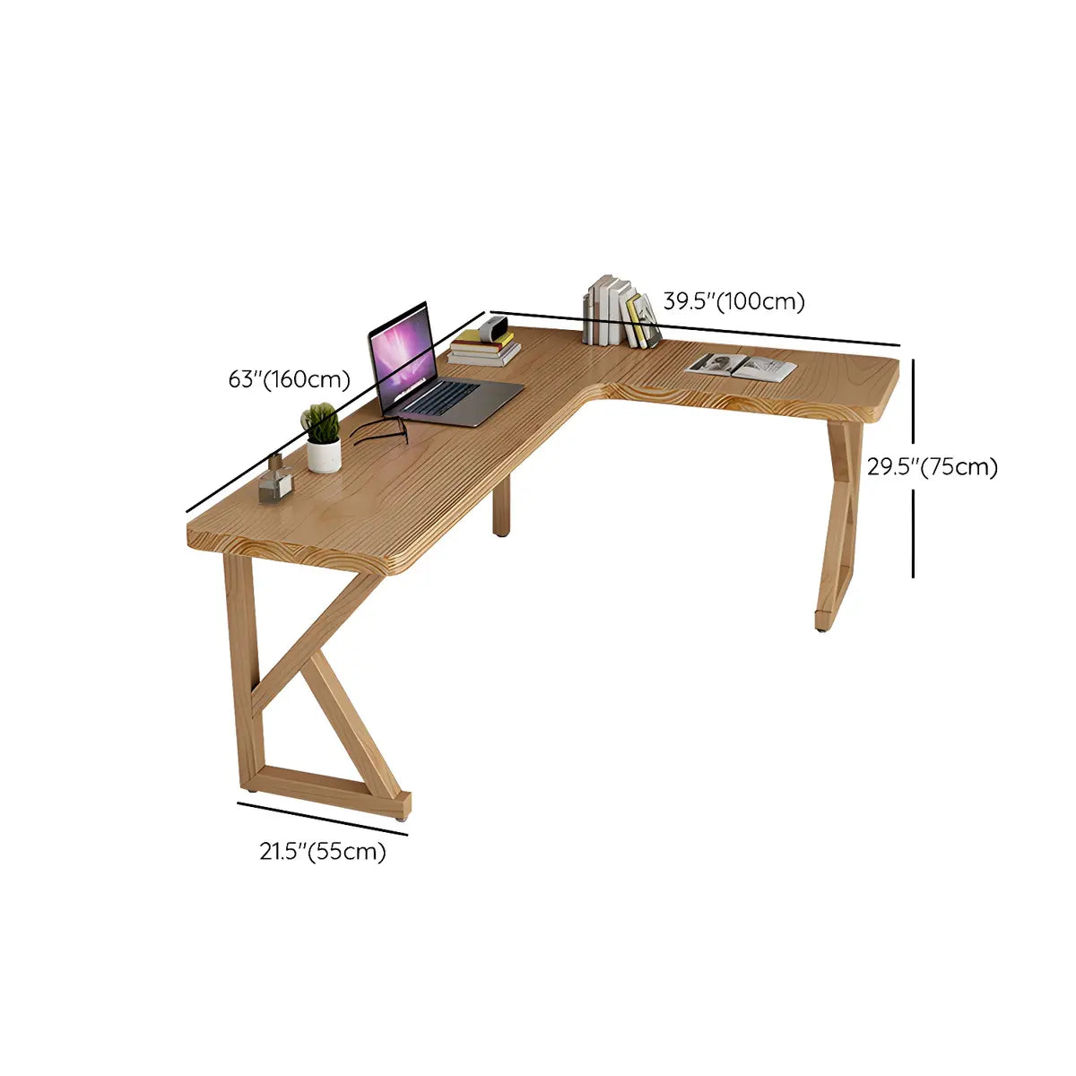 Natural Finish Pine Light Wood L-Shape Writing Desk Image - 24