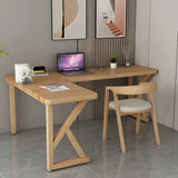 Natural Finish Pine Light Wood L-Shape Writing Desk Image - 3