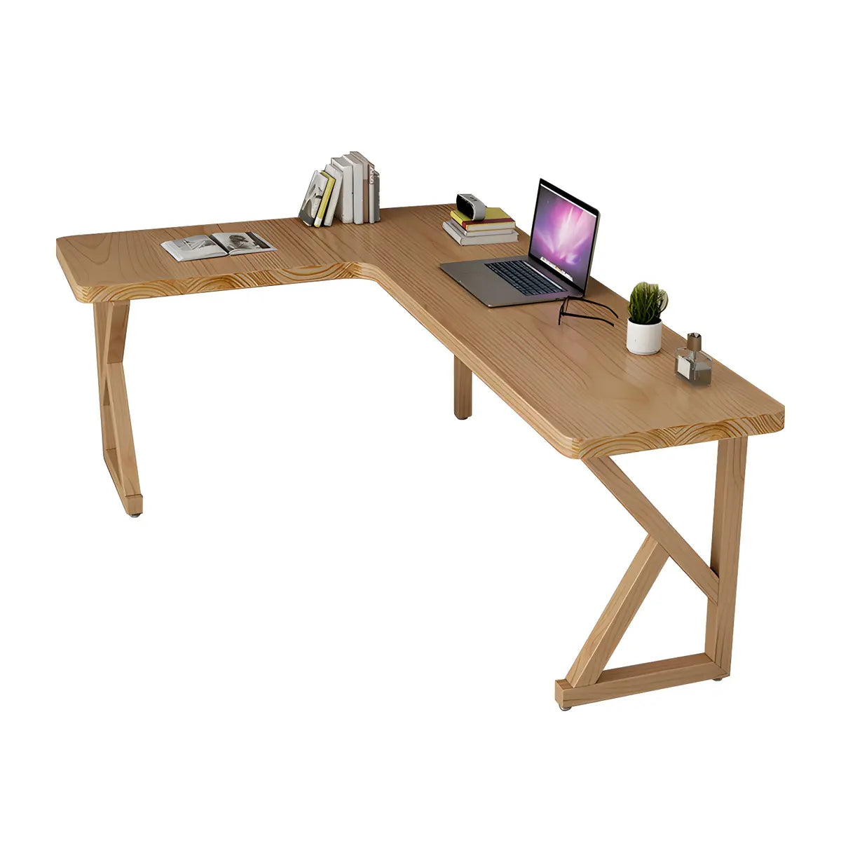 Natural Finish Pine Light Wood L-Shape Writing Desk Image - 5