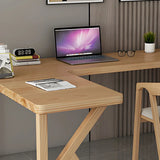 Natural Finish Pine Light Wood L-Shape Writing Desk Image - 7