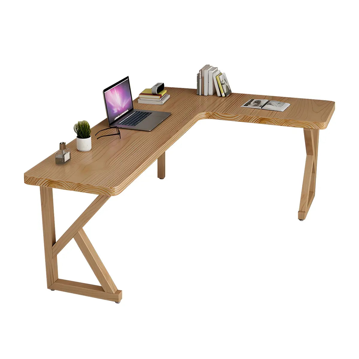 Natural Finish Pine Light Wood L-Shape Writing Desk Image - 9