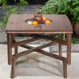 Natural Finish Pine Wood Round Outdoor Coffee Table Image - 3