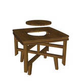 Natural Finish Pine Wood Round Outdoor Coffee Table Image - 6