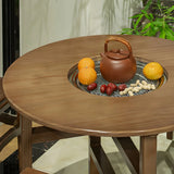 Natural Finish Pine Wood Round Outdoor Coffee Table Image - 7