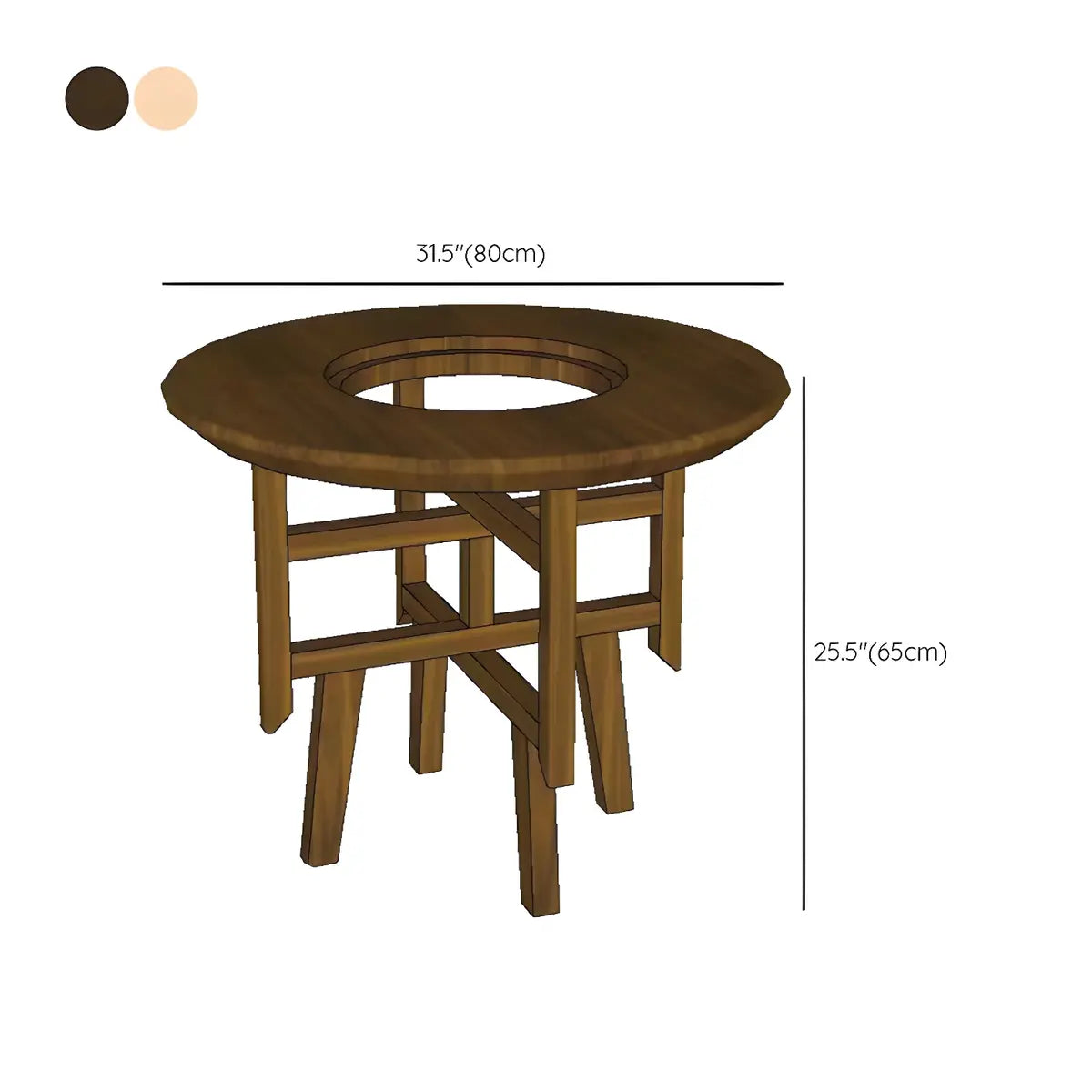 Natural Finish Pine Wood Round Outdoor Coffee Table 