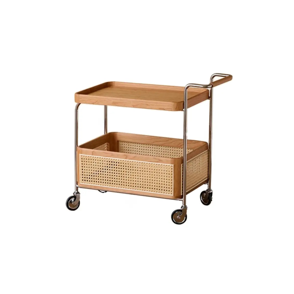 Natural Finish Portable Rectangular Wood Bar Cart Side Table Image - 3