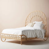 Natural Finish Rattan Headboard Low Clearance Kids Bed Image - 2