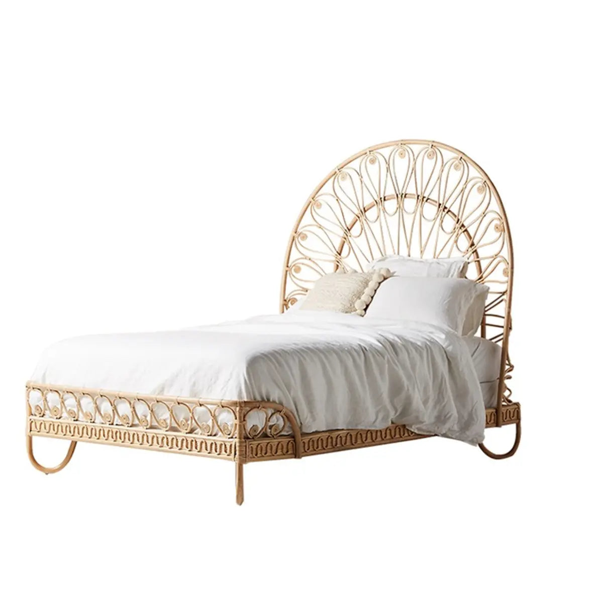 Natural Finish Rattan Headboard Low Clearance Kids Bed Image - 5