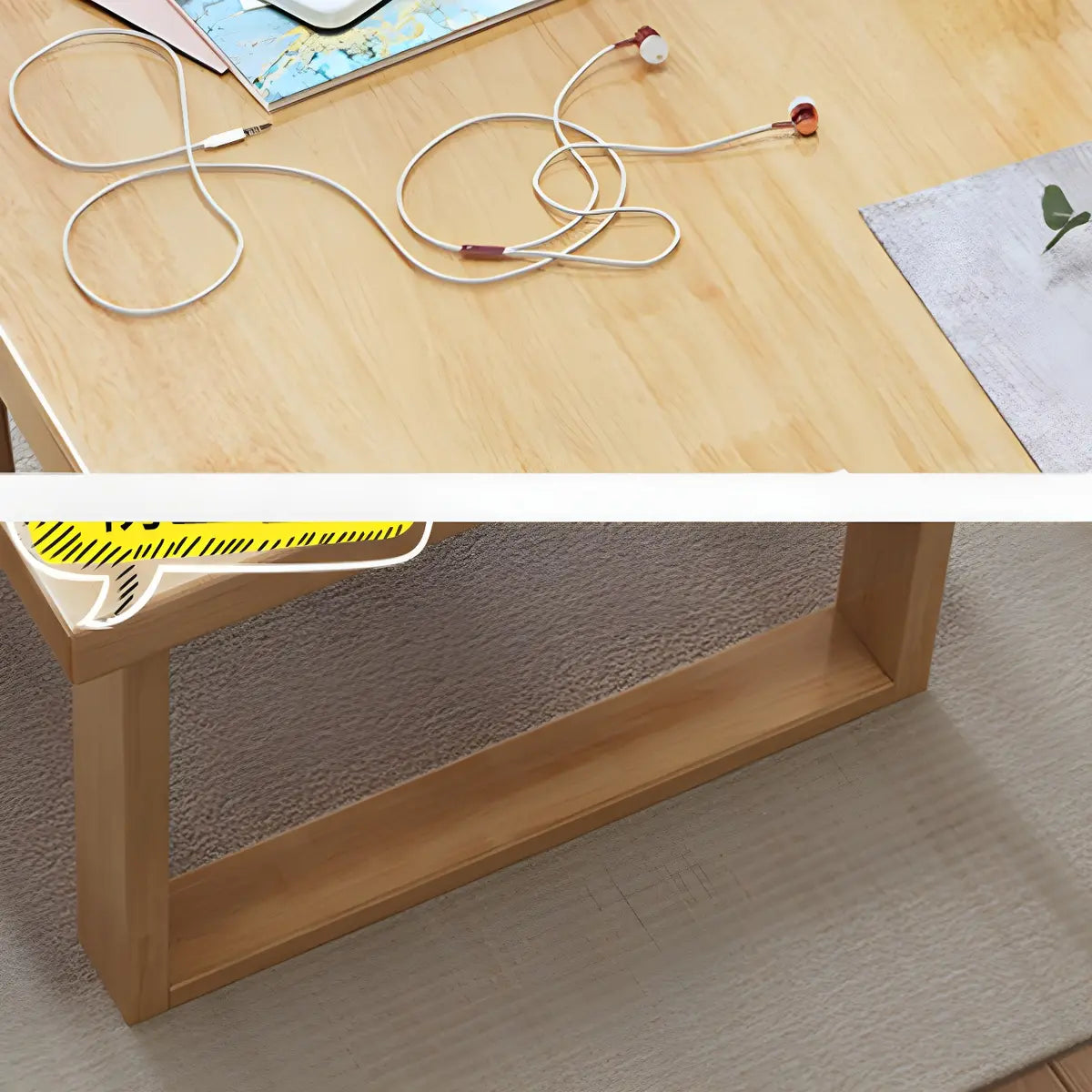 Natural Finish Rectangle Rubberwood Sled Writing Desk Image - 9