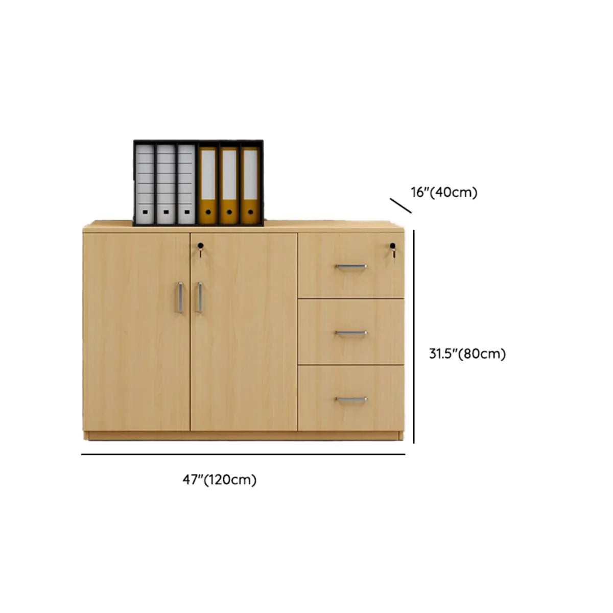 Natural Finish Rectangle Wood Drawer Lockable Filing Image - 14