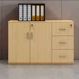 Natural Finish Rectangle Wood Drawer Lockable Filing Image - 5