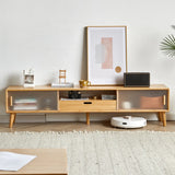 Natural Finish Rectangle Wood Open Storage TV Stand Image - 2