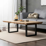 Natural Finish Rectangular Black Iron Sled Coffee Table Image - 6